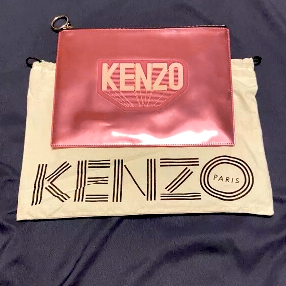 Flying KENZO Pink patent leather Metallic Zipped Clutch